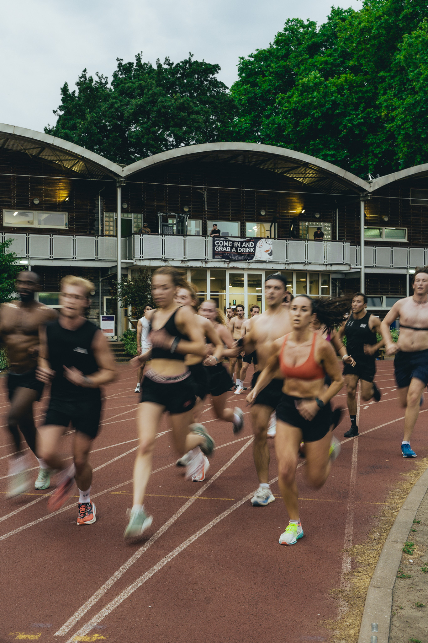 Runners training together on a track